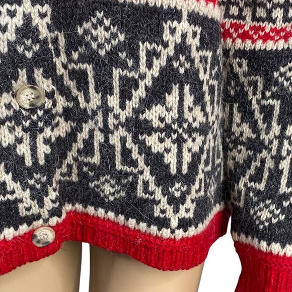 Eddie Bauer Fair Isle Nordic Ski Red Gray Wool Alpaca Cardigan SZ M - Picture 4 of 8